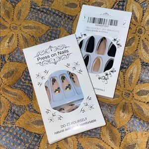 Green and Pink Vine and Black/Gold Nude Print Press-On Nails